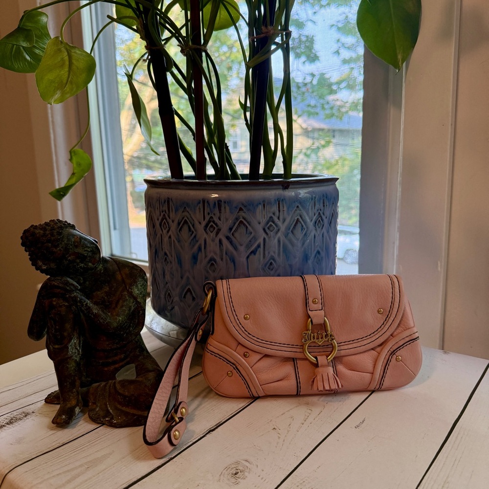 Juicy Couture | Vintage Y2K Pink Leather Wristlet, Gold Accents